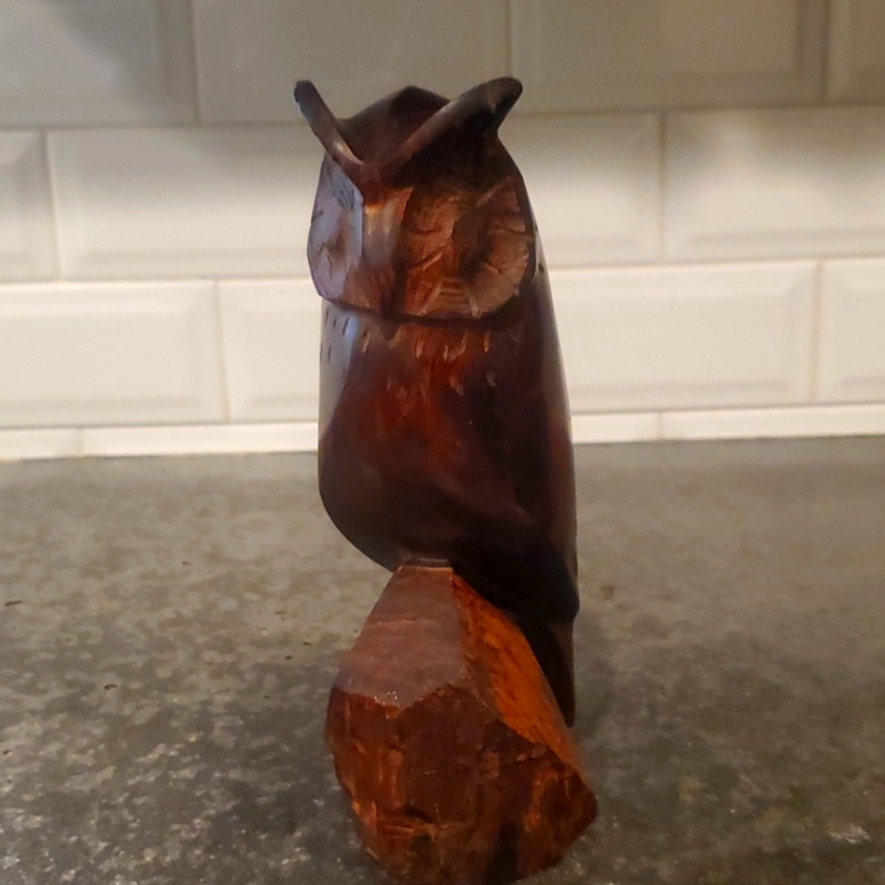 Solid Wood carved owl 8.5 inches tall.